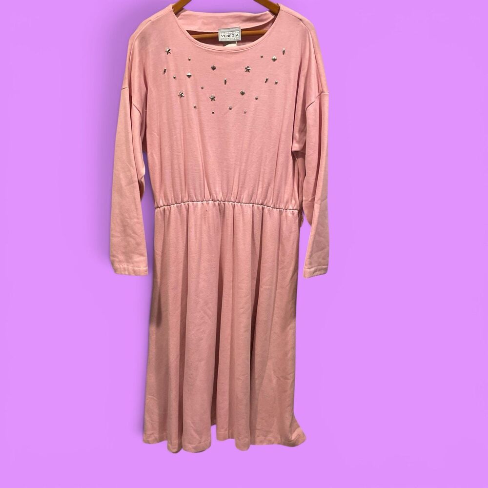 Cute vintage ultimate 80s pink blush sweatshirt midi maxi dress studded bedazzle